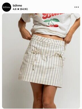 böhme Cream Skirt And Shirt with Navy Pinstripes